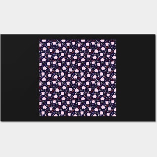 Cute little pigs dancing around sweet florals Posters and Art